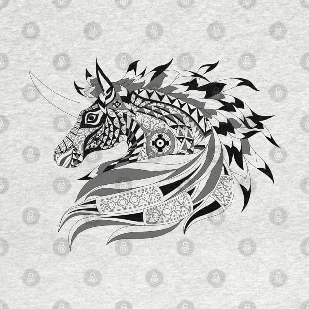 wild unicorn horse in mandala crazy pattern by jorge_lebeau